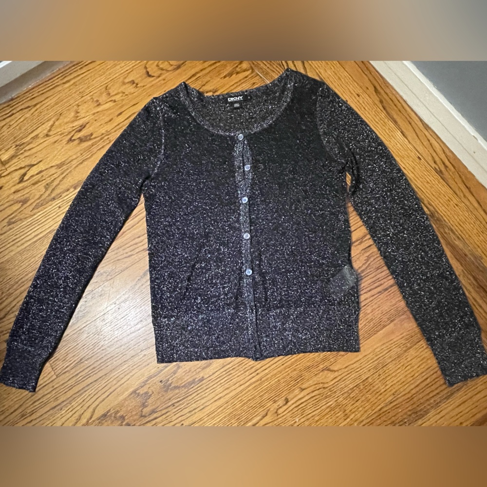 DKNY - Black Sparkle Lightweight Sweater - Button Up Size Small